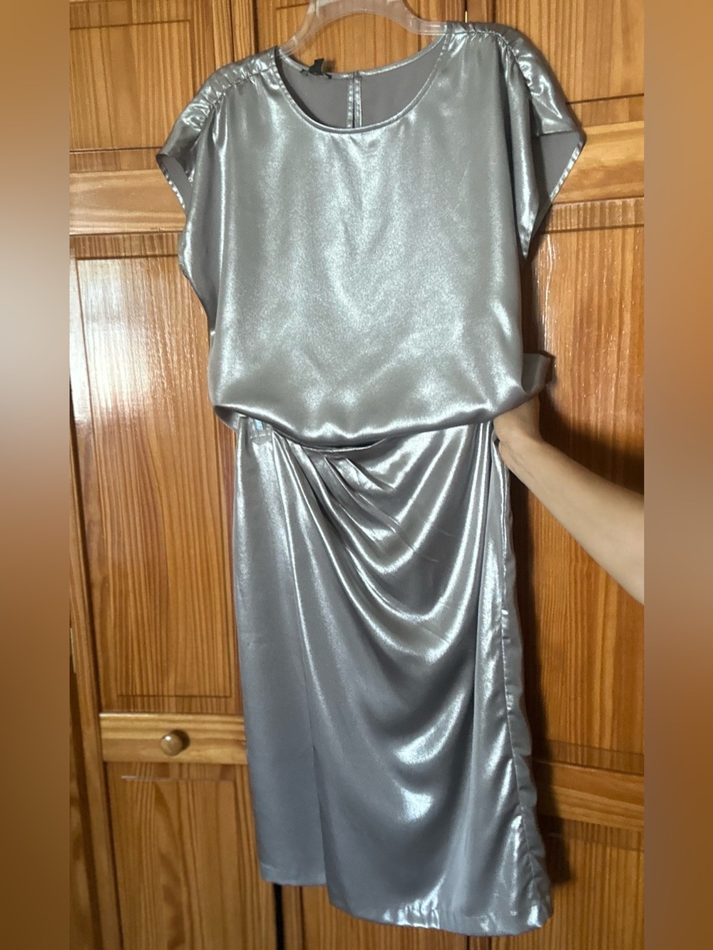 Ann Taylor Metallic Silver 2-Piece Set – NWT – Blouse M & Wrap Midi Skirt 8